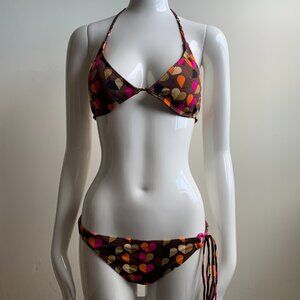 Billabong surf brown & orange heart braided halter bikini